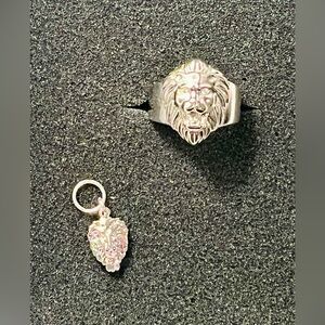 NEW! Sterling Silver Lion Head Ring (adjustable) with Lion Head Charm